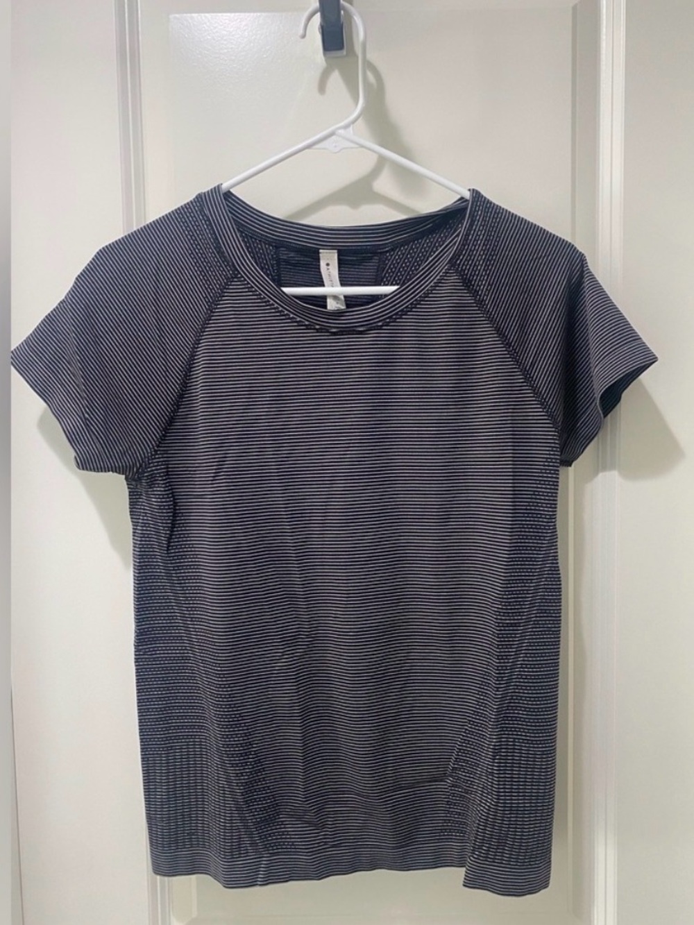 Athleta Black and White Striped Momentum Tee